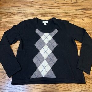Black Argyle Crewneck Sweater - Classic Women's Sweater